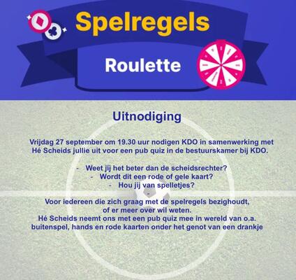 Vrijdag 27 september om 19:30 uur pubquiz Hé Scheids bij KDO!